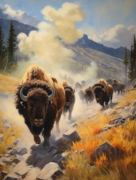 Premium AI Image | Bison Herd in Yellowstone Autumn