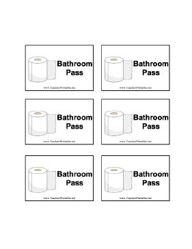 A sheet of six bathroom passes for classroom use, illustrated with a ...