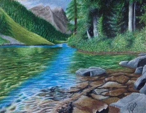 River Colored Pencil Drawing