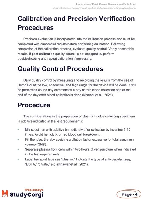 Preparation of Fresh Frozen Plasma from Whole Blood | Free Essay Example