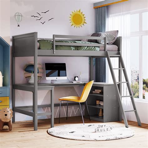 Buy Harper & Bright Designs Twin Size Loft Bed with Desk and Shelves ...