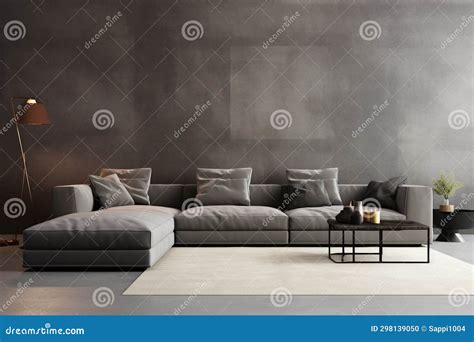 Leather Sectional Sofa Decorating Modern Gray Living Room Stock Photo ...