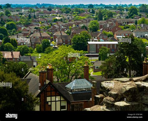 View from Tutbury Castle over houses in Tutbury Staffordshire England ...