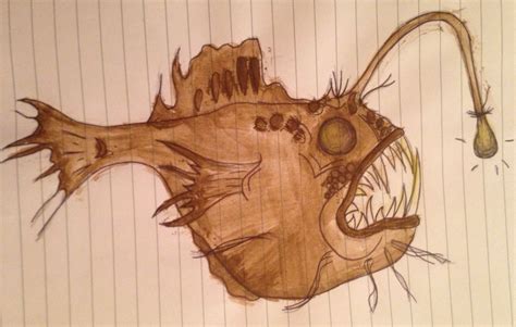 angler fish drawing sketch watercolour doodle | Angler fish drawing ...