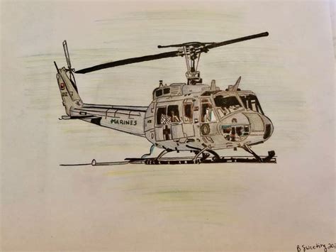 Huey Helicopter at Rest - Art by Langston Studios - Drawings ...