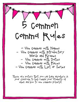 5 Common Comma Rules Poster For Classroom By Chelsea Thompson Tpt - Riset