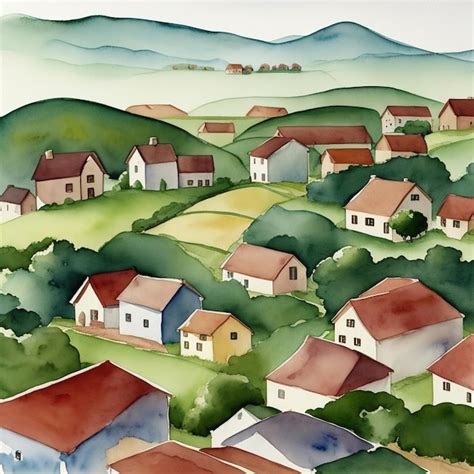 Premium AI Image | Village landscape watercolor