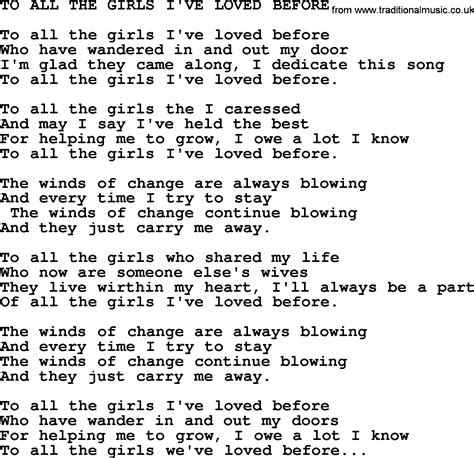 To All The Girls I've Loved Before by Merle Haggard - lyrics