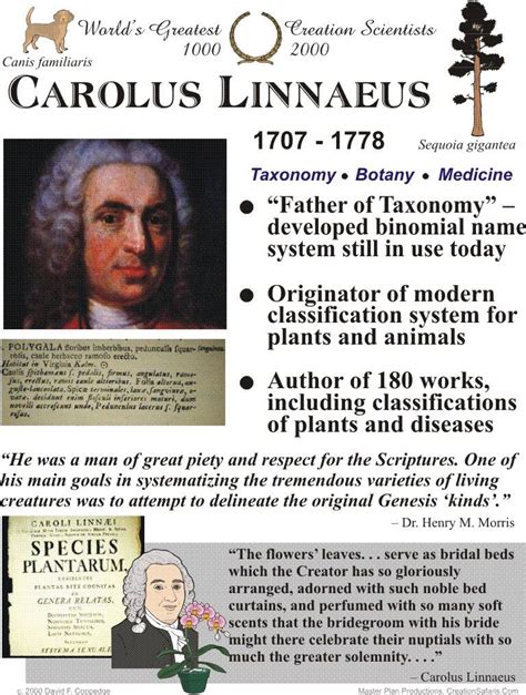 Carolus Linnaeus: established the binomial system of scientific ...