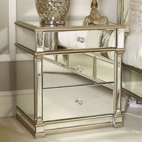 Athens Gold Mirrored 3 Drawer Chest Bedside Cabinet Bedside Table ...