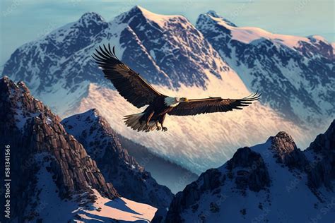 eagle flying over mountains. Generative AI Stock Illustration | Adobe Stock