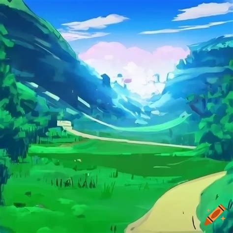 Pokemon anime style landscape art road side on Craiyon