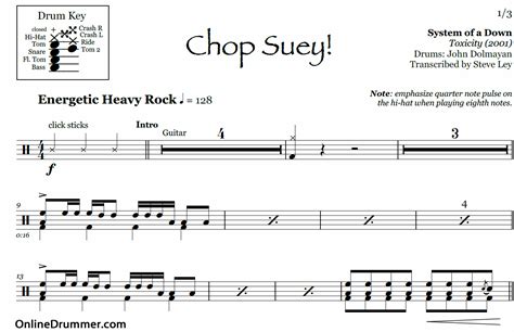 Chop Suey! – System of a Down – Drum Sheet Music | OnlineDrummer.com