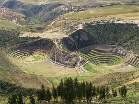 The Inca site of Moray consisting of three circular, terraced pits used ...