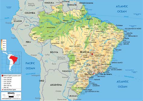 Brazil Map (Physical) - Worldometer