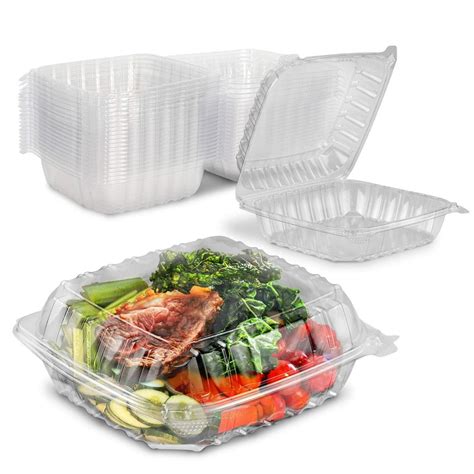 [40 Pack] Clear Hinged Plastic Containers - 8x8x3” Single Compartment ...