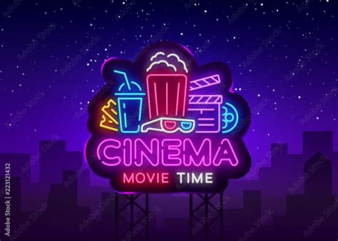 Movie Time Neon Logo Vector. Cinema Night neon sign, design template ...