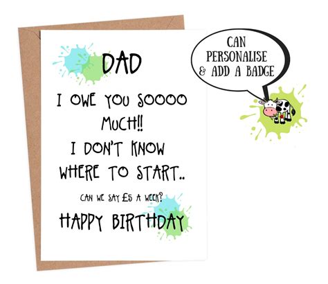 Dad Birthday Card, Funny, Humour From Son, Daughter ...