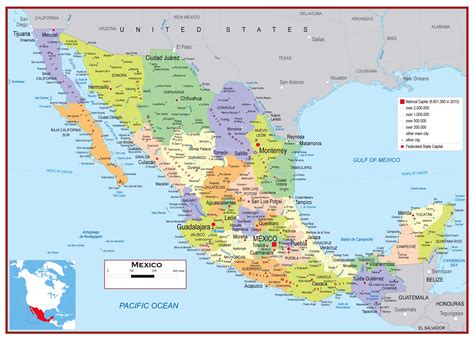 Large detailed political and administrative map of Mexico with roads ...