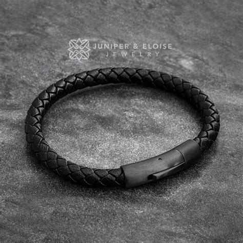 Braided Black Leather Bracelet with Matte Black Steel Lock