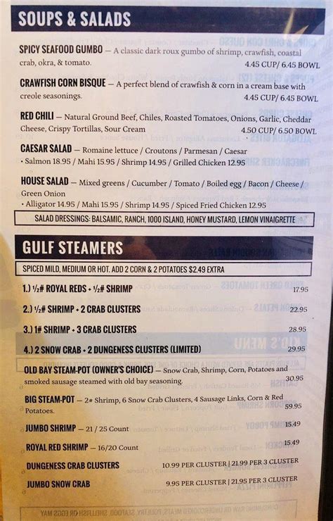 Menu at Blue Crab Grill steakhouse, Laurel, 604 Carroll Gartin Blvd