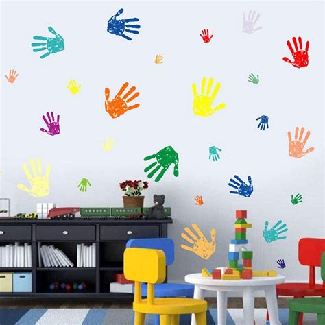 Wall Decals For Kids Colorful Handprint Stickers Primary Color Nursery ...