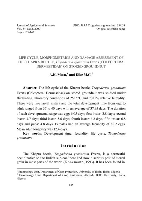 (PDF) Life cycle, morphometrics and damage assessment of the Khapra ...