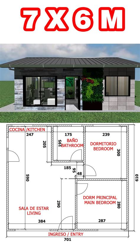 Plano casa 7 X 6 m | Planos de casas economicas, Constructoras de casas ...