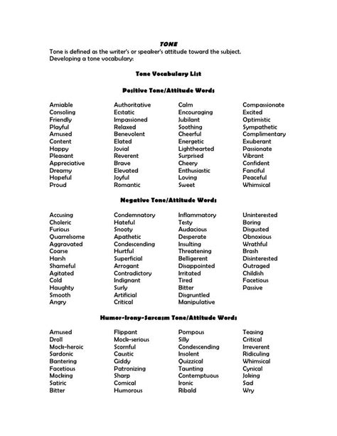 tone vocabulary list - Google Search | Tone words list, Tone words, Words