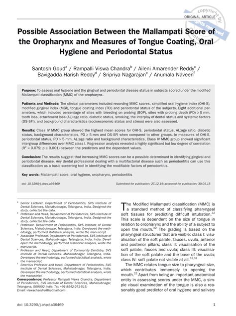 [PDF] Possible Association Between the Mallampati Score of the ...