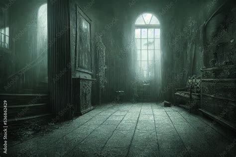 creepy interior of an abandoned building background, concept art ...