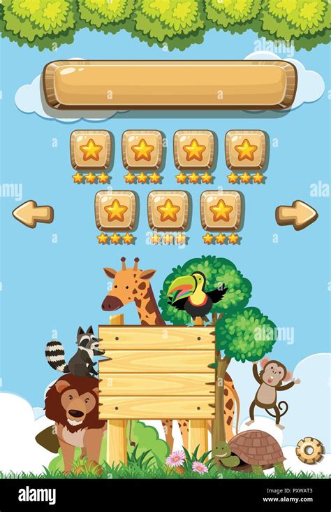 Game background template with wild animals in forest illustration Stock ...