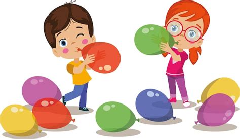 Premium Vector | Cute kids blowing balloons and playing