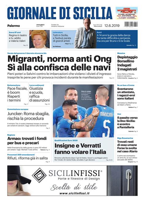 Giornale: La prima pagina del Giornale di Sicilia oggi in edicola