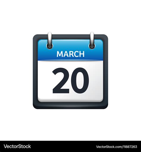 March 20 Calendar icon flat Royalty Free Vector Image