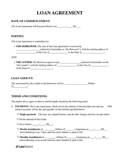 Free Loan Agreement Template | Loan Contract | LawDistrict