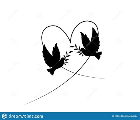 Two Doves Silhouettes in Heart Shape Vector Illustration