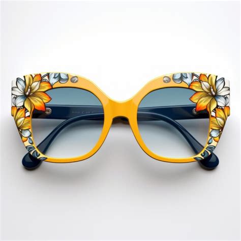 Premium AI Image | Yellow And Blue Cat Eye Sunglasses With Blue Floral ...