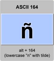 ASCII code ñ ,eñe, enie, spanish letter enye, lowercase n with tilde ...