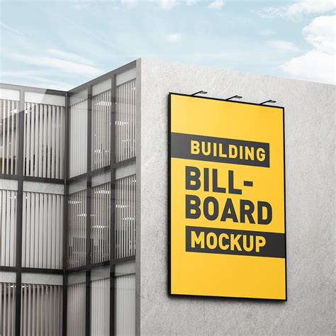 Outdoor Building Wall Vertical Billboard Mockup | Free PSD Templates