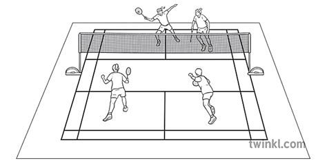 Badminton Court with Players Scene Net and Wall PE Move KS2 Black and White