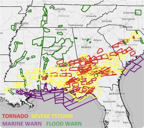 [map] Tornado and Severe Thunderstorm warnings across the Southeast ...