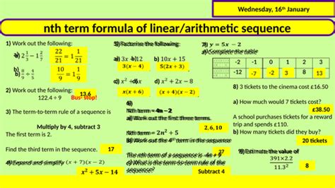 nth term formula of a linear sequence | Teaching Resources