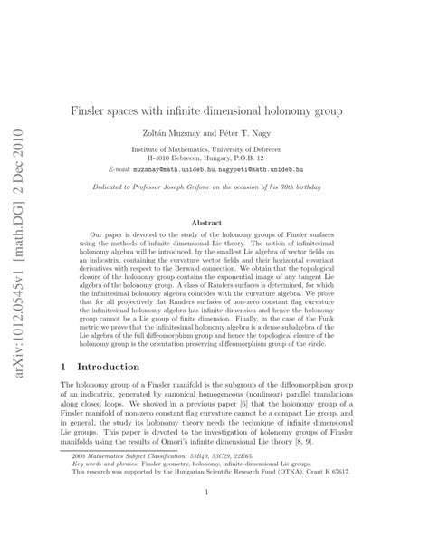 (PDF) Finsler spaces with infinite dimensional holonomy group