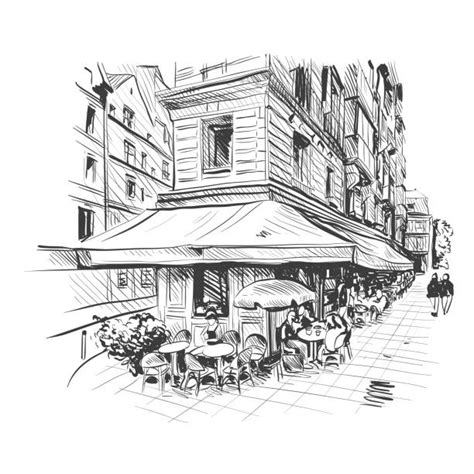 Best Paris France Cafe Pencil Drawing France Illustrations, Royalty ...