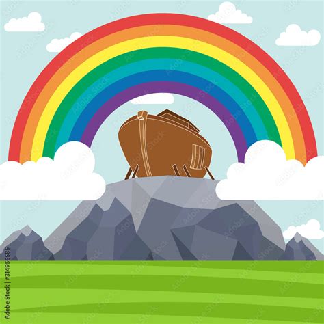 Noah's Ark. Rainbow over the ark. Sign from God. The flood Stock Vector ...