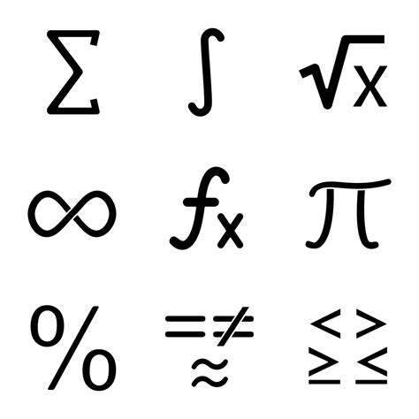 Conjunto de iconos de glifo de matemáticas. símbolos matemáticos ...