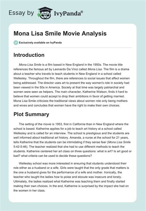 "Mona Lisa Smile" Movie Analysis - 1960 Words | Essay Example