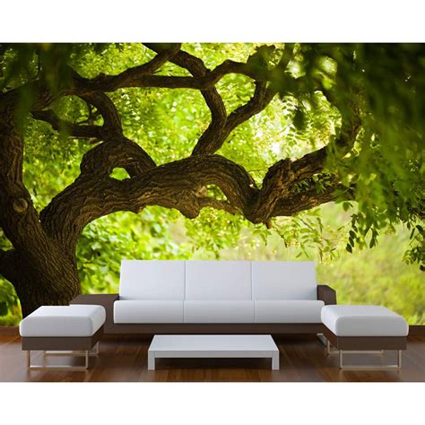 Startonight Mural Wall Art Tree on the Green Landscape Illuminated ...