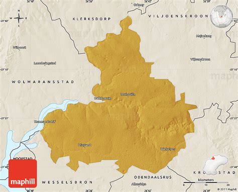 Physical Map of BOTHAVILLE, shaded relief outside